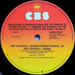 Download Jim Carroll Band - Jim Carroll Band Promotional LP